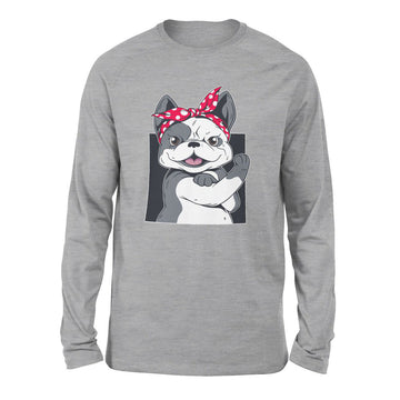 French Bulldog Men/Unisex Drop Shoulder Sweatshirt in Athletic Heather color